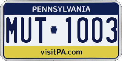 PA license plate MUT1003