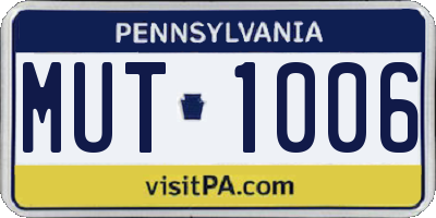 PA license plate MUT1006