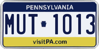 PA license plate MUT1013