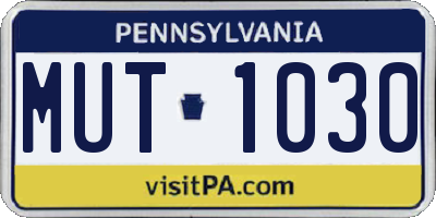 PA license plate MUT1030