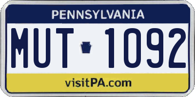 PA license plate MUT1092