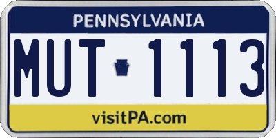PA license plate MUT1113