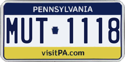 PA license plate MUT1118