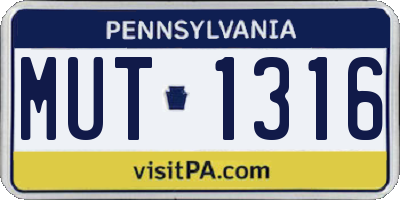 PA license plate MUT1316