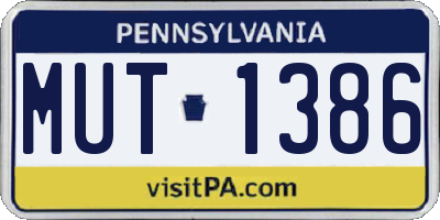 PA license plate MUT1386