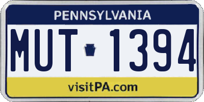 PA license plate MUT1394