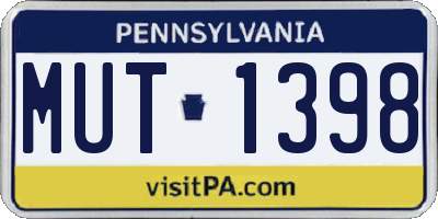 PA license plate MUT1398