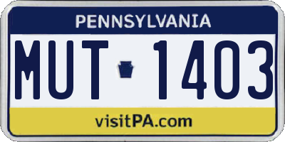 PA license plate MUT1403