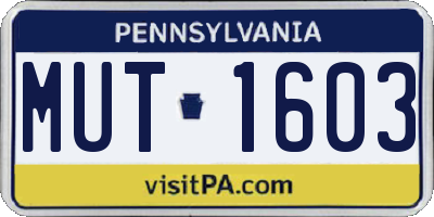 PA license plate MUT1603