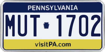 PA license plate MUT1702
