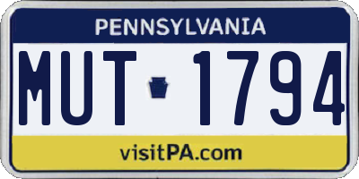 PA license plate MUT1794