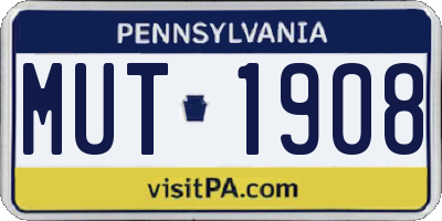 PA license plate MUT1908