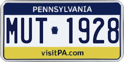 PA license plate MUT1928