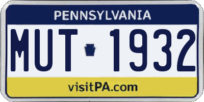 PA license plate MUT1932