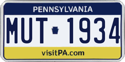 PA license plate MUT1934