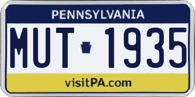 PA license plate MUT1935