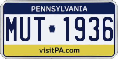 PA license plate MUT1936