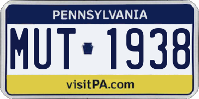 PA license plate MUT1938