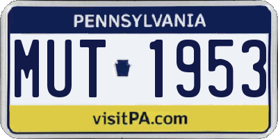 PA license plate MUT1953