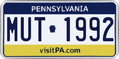PA license plate MUT1992
