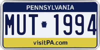 PA license plate MUT1994