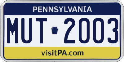 PA license plate MUT2003