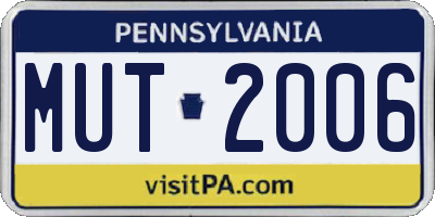 PA license plate MUT2006