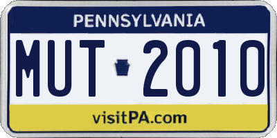 PA license plate MUT2010