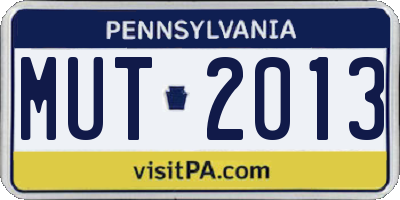 PA license plate MUT2013