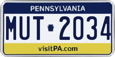 PA license plate MUT2034