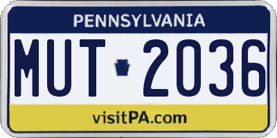 PA license plate MUT2036