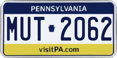 PA license plate MUT2062