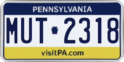 PA license plate MUT2318
