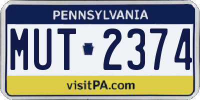 PA license plate MUT2374