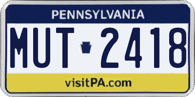 PA license plate MUT2418