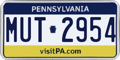 PA license plate MUT2954