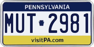 PA license plate MUT2981