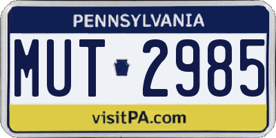 PA license plate MUT2985