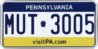 PA license plate MUT3005