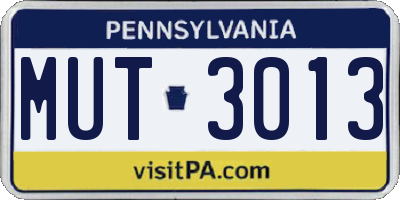 PA license plate MUT3013