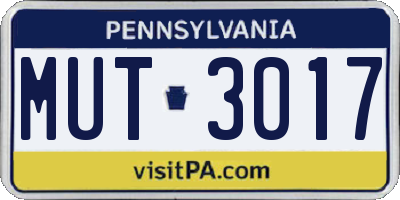 PA license plate MUT3017