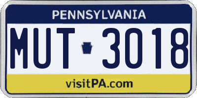 PA license plate MUT3018