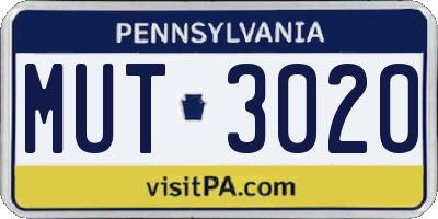 PA license plate MUT3020