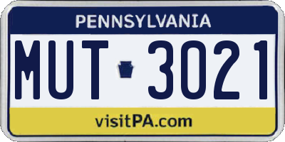 PA license plate MUT3021