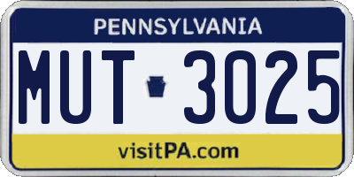 PA license plate MUT3025