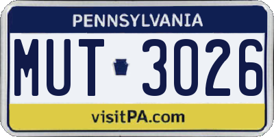 PA license plate MUT3026