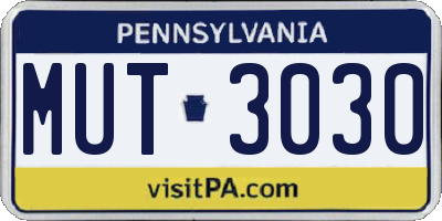 PA license plate MUT3030