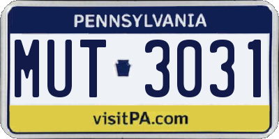 PA license plate MUT3031