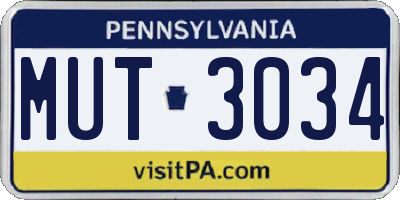 PA license plate MUT3034