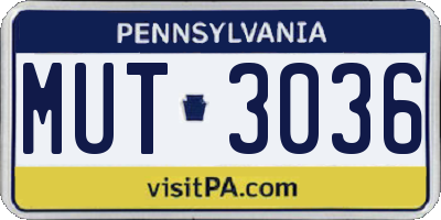 PA license plate MUT3036